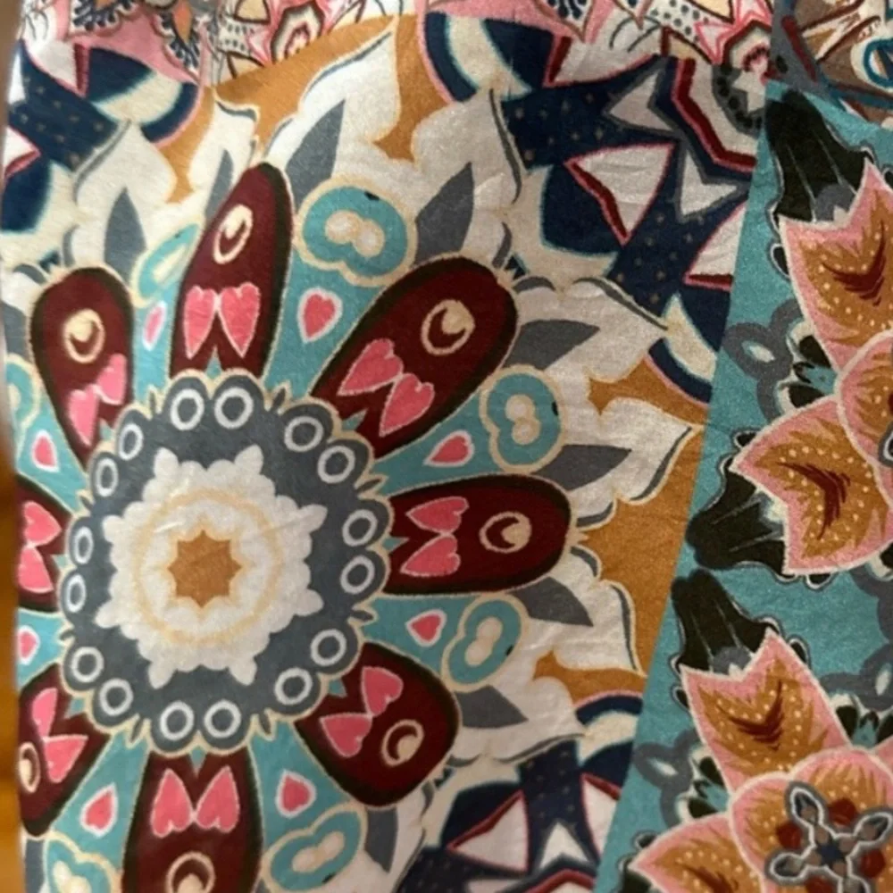 Johnny Was Kaleida Zenovia Silk Patchwork Midi Dress Size L Boho Tiered - Picture 11 of 14